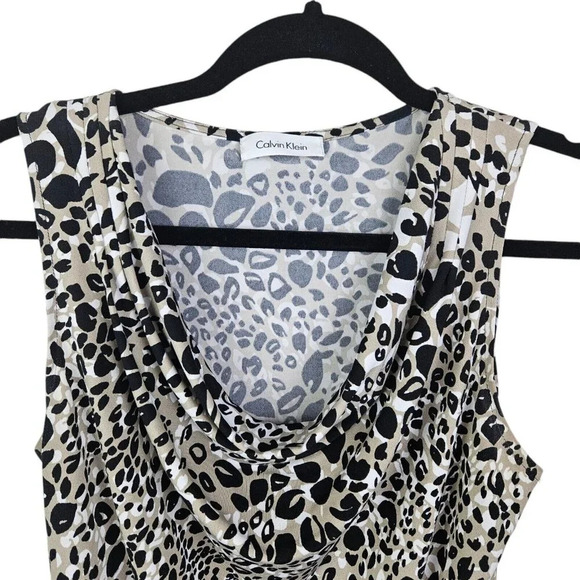 Calvin Klein Tan Black Leopard Print Blouse Tank Shell Cowl Neck Size Small - Picture 2 of 9